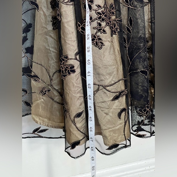 Vintage Jessica Howard Y2K Black Sheer Velvet Burnout Tan Formal Maxi Dress 14 - Picture 7 of 12